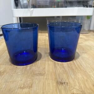 VTG 2 Libbey Metropolitan Cobalt Blue Round Bottom 12oz Rocks Water Bar Glasses*